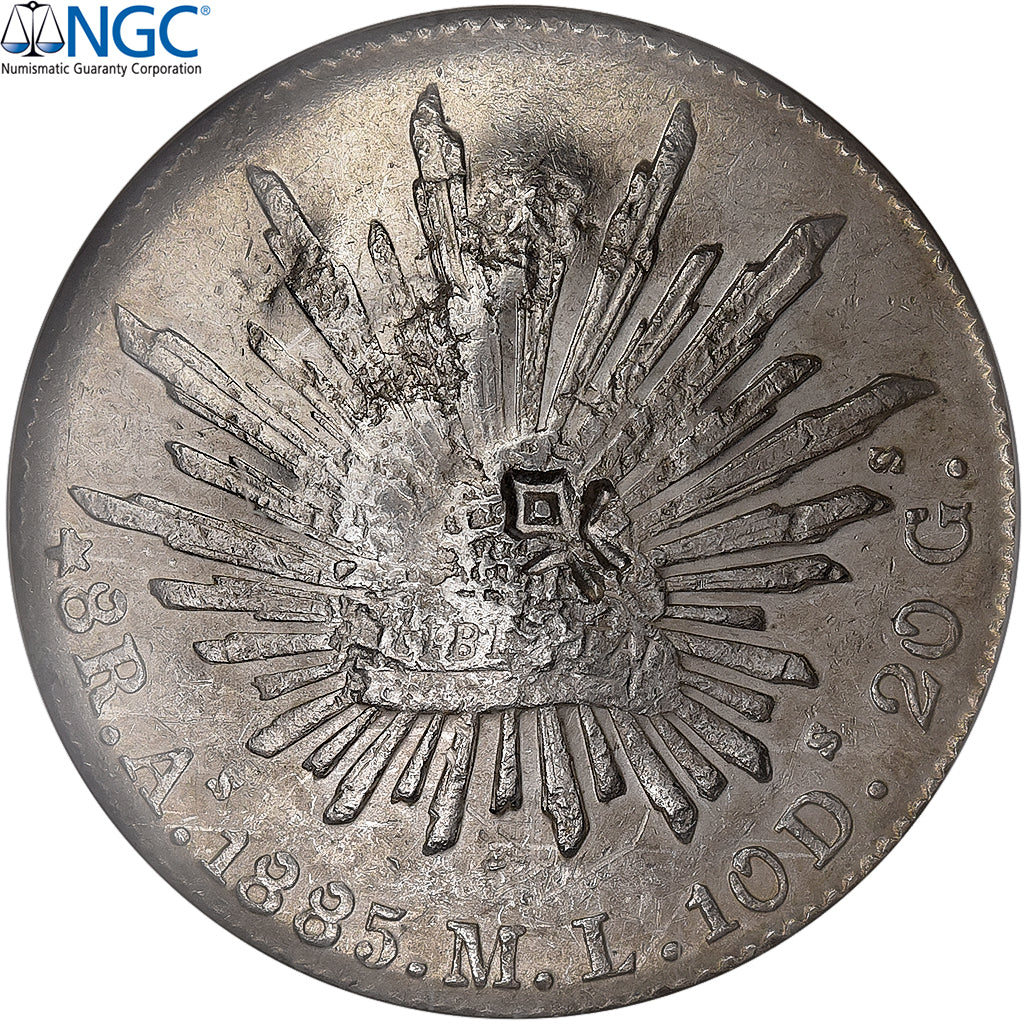 Mexico, 8 Reales, 1885, Alamos, Silver, NGC, Chopmarked