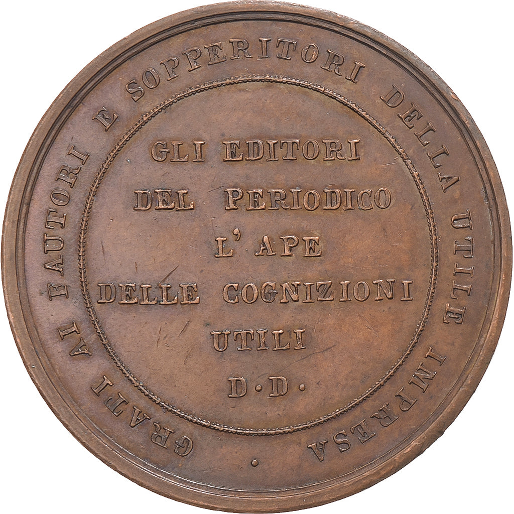 Italy, Medal, Periodico, L'Ape delle cognizioni utili, Copper, AU(55-58)