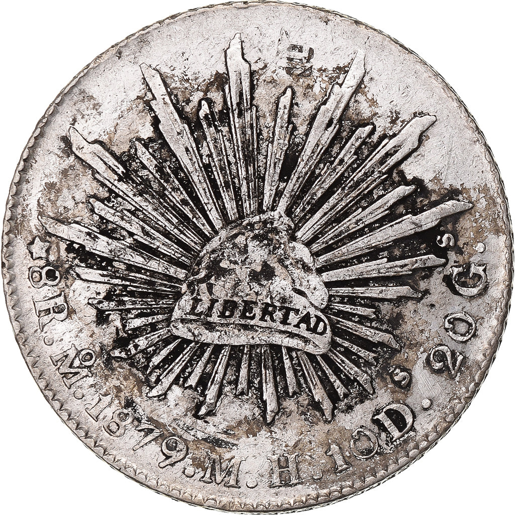 México, 8 Reales, 1879/8, Mexico City, Chinese Ink, Plata, MBC+