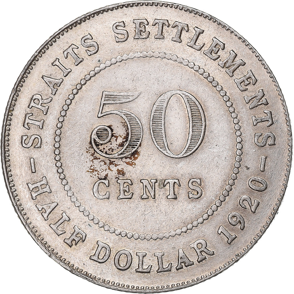 Insediamenti dello Stretto, George V, 50 Cents, 1920, Bombay, Argento, BB