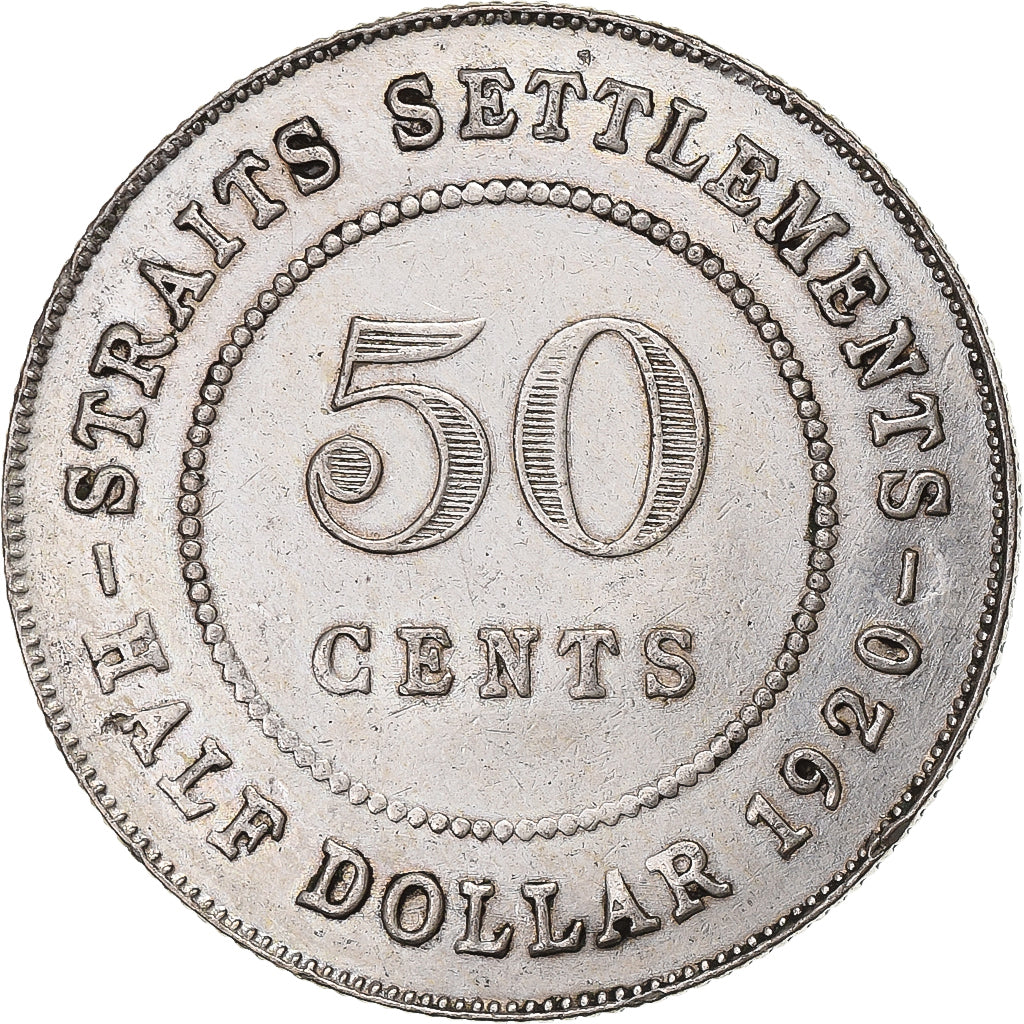 Insediamenti dello Stretto, George V, 50 Cents, 1920, Bombay, Argento, BB+