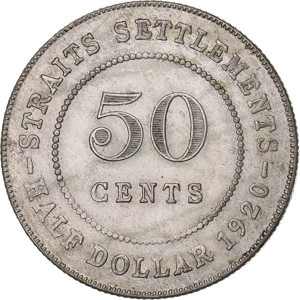 Insediamenti dello Stretto, George V, 50 Cents, 1920, Bombay, Argento, BB+