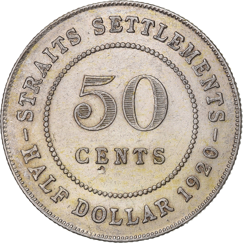 Insediamenti dello Stretto, George V, 50 Cents, 1920, Bombay, Argento, BB+