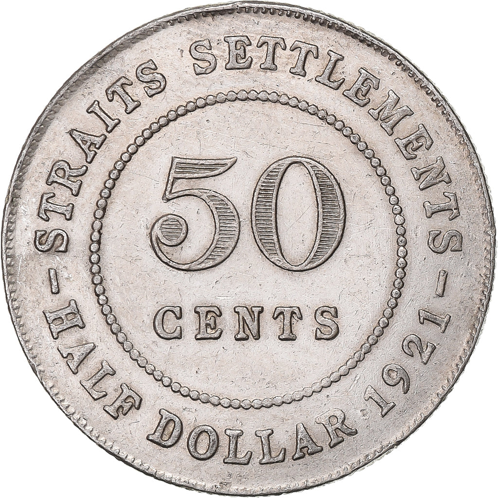 Insediamenti dello Stretto, George V, 50 Cents, 1921, Bombay, Argento, BB+
