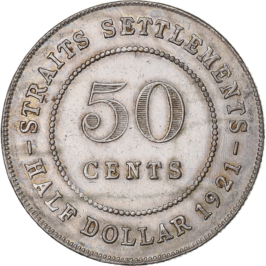 Insediamenti dello Stretto, George V, 50 Cents, 1921, Bombay, Argento, BB+