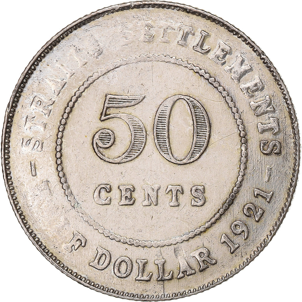 Colonias del Estrecho, George V, 50 Cents, 1921, Bombay, Plata, MBC+