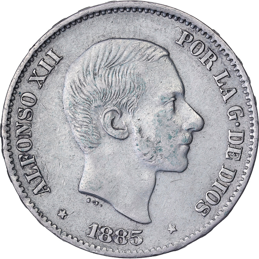 Philippines, Alfonso XII, 50 Centimos, 1885, Manila, Silver, AU(50-53)