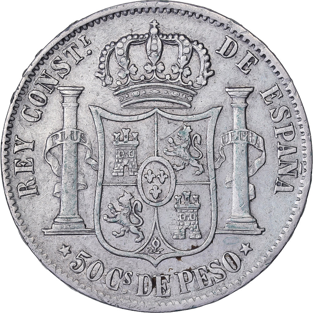 Philippines, Alfonso XII, 50 Centimos, 1885, Manila, Silver, AU(50-53)