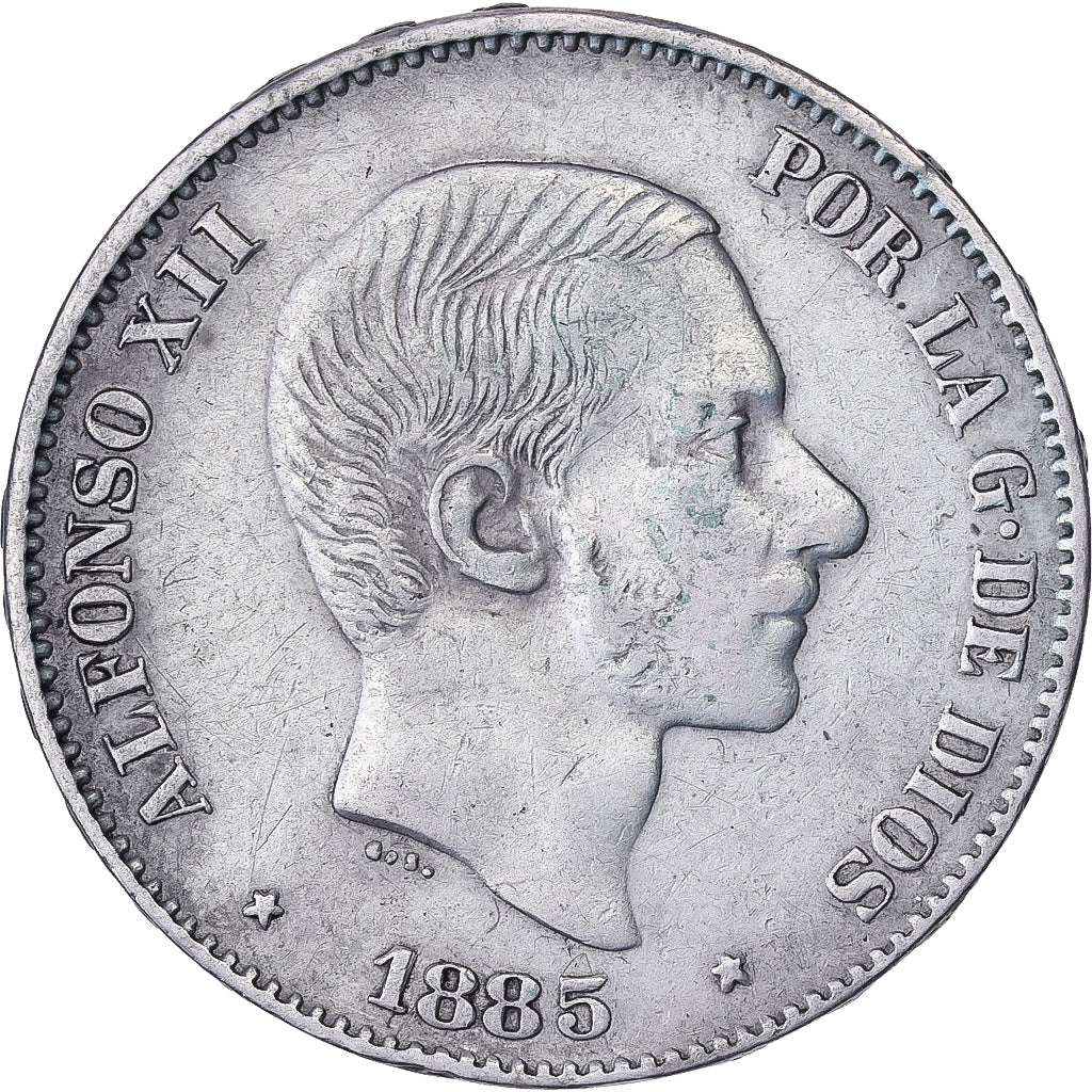 Philippines, Alfonso XII, 50 Centimos, 1885, Manila, Silver, AU(50-53)