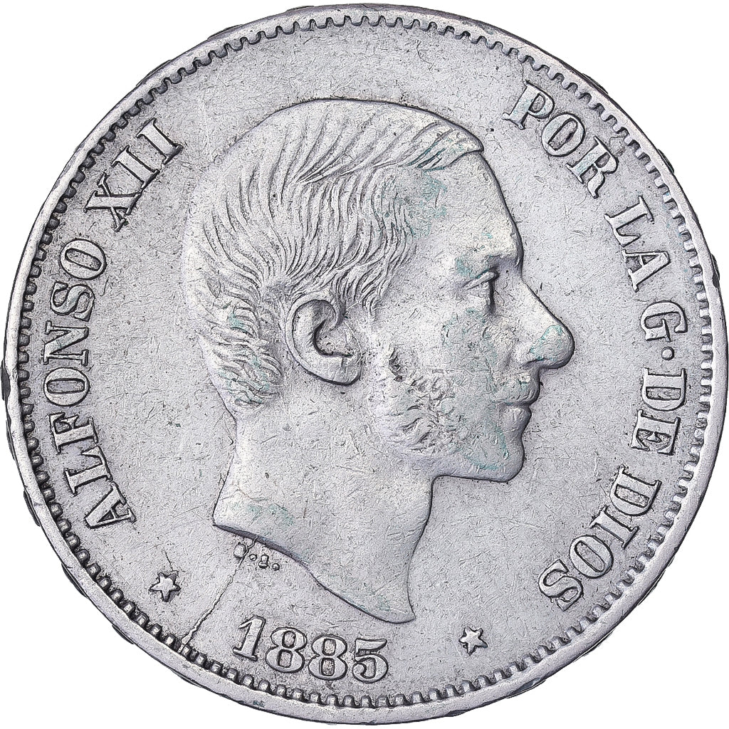 Philippines, Alfonso XII, 50 Centimos, 1885, Manila, Silver, AU(50-53)