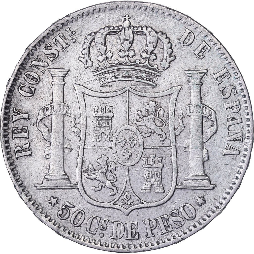 Philippines, Alfonso XII, 50 Centimos, 1885, Manila, Silver, AU(50-53)