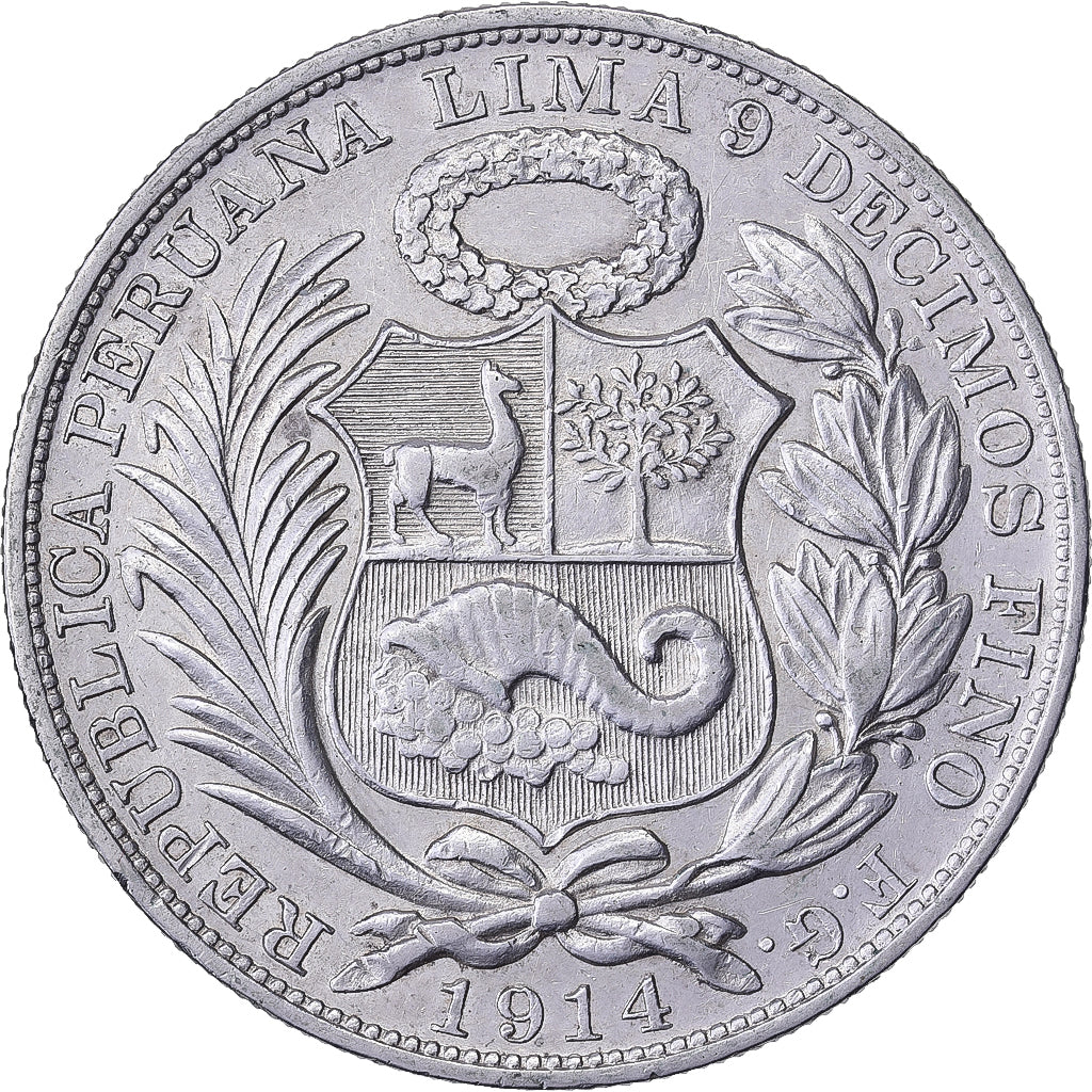 Peru, 1 Sol, 1914, Lima, Silver, AU(55-58)