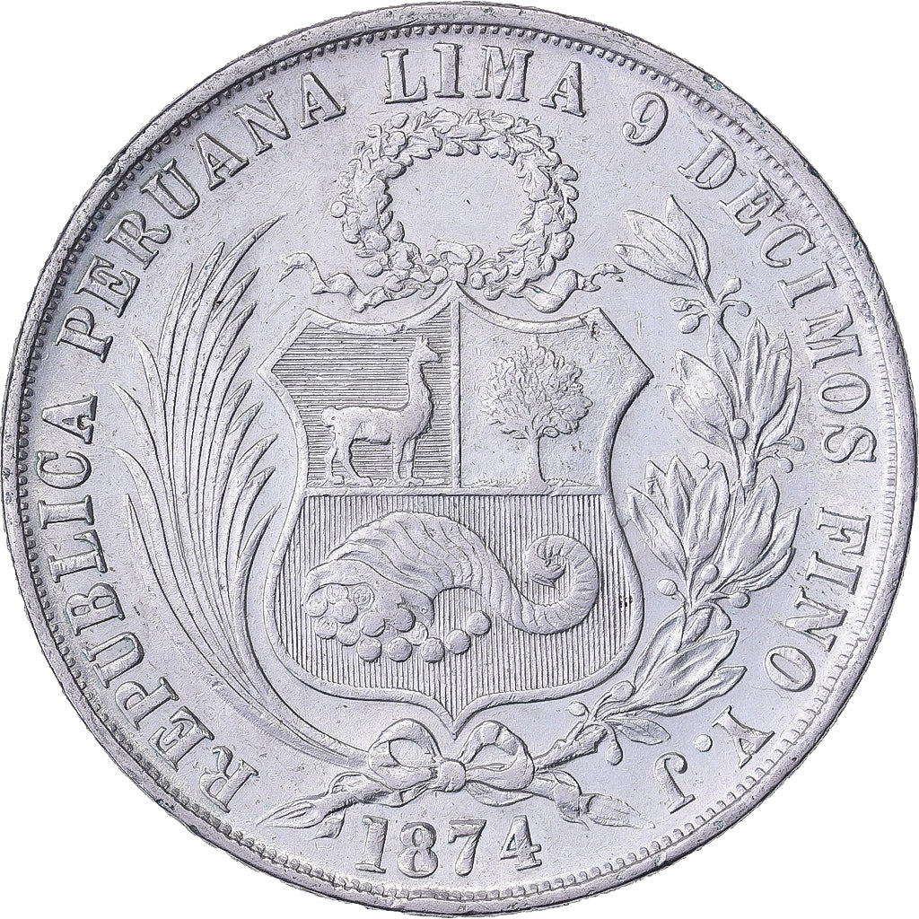Perù, 1 Sol, 1874, Lima, Argento, SPL-