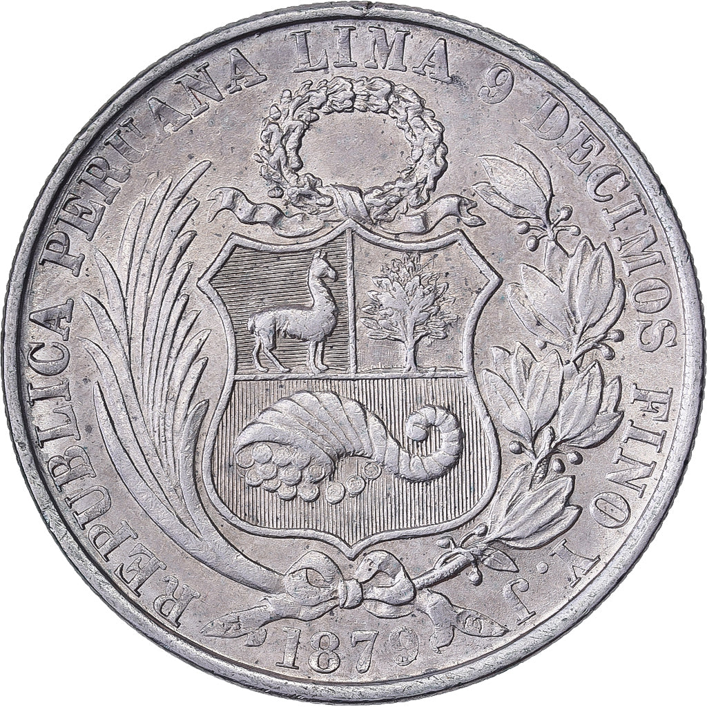 Peru, 1 Sol, 1879, Lima, Silver, AU(55-58)