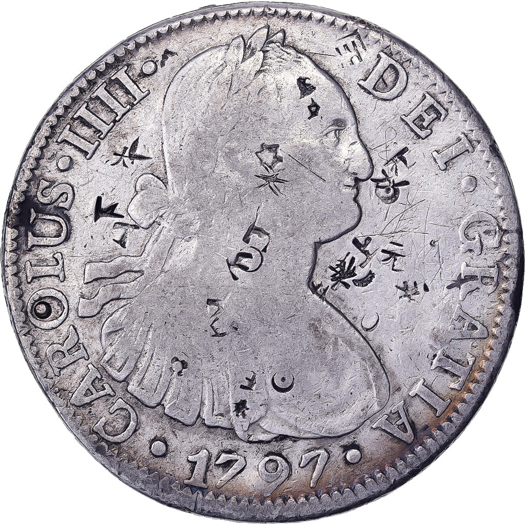 Messico, Carlos IV, 8 Reales, 1797, Mexico City, Chopmarked, Argento, MB+