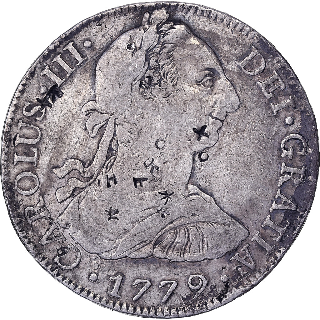 Mexico, Carlos III, 8 Reales, 1779, Mexico City, Chopmarked, Silver, EF(40-45)