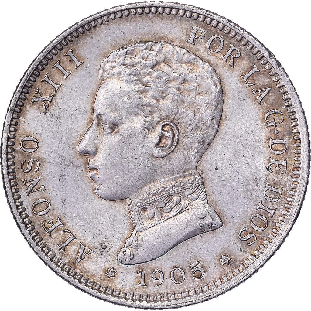Spain, Alfonso XIII, 2 Pesetas, 1905, Madrid, Silver, AU(55-58)