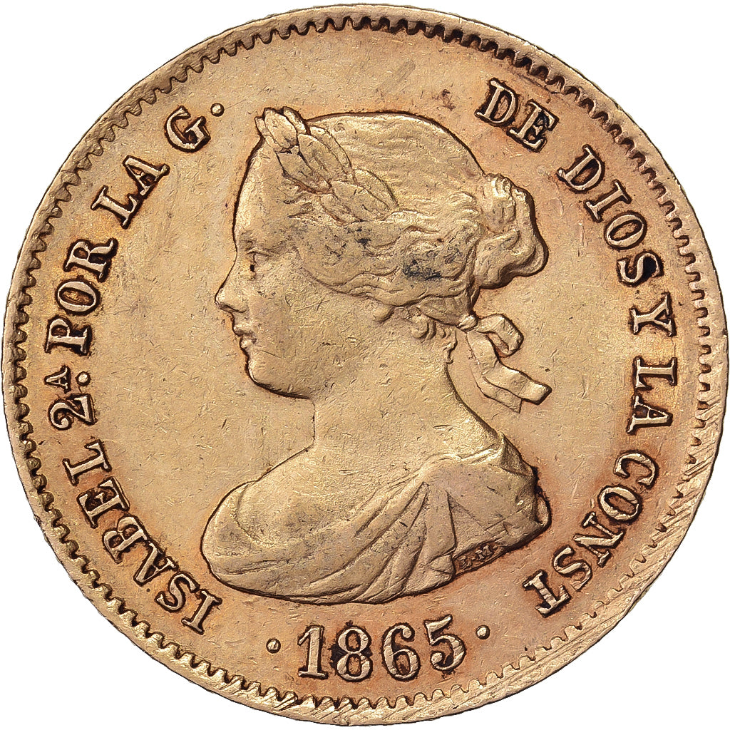 Spain, Isabel II, 4 Escudos, 1865, Madrid, Gold, AU(50-53)
