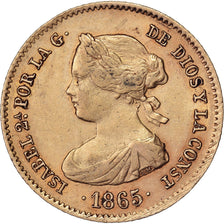 Spain, Isabel II, 4 Escudos, 1865, Madrid, Gold, AU(50-53)