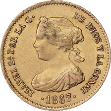 Spain, Isabel II, 4 Escudos, 1867, Madrid, Gold, AU(50-53)