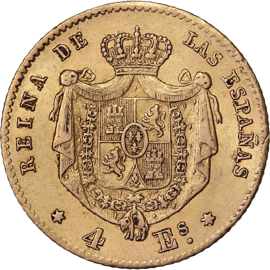 Spain, Isabel II, 4 Escudos, 1867, Madrid, Gold, AU(50-53)