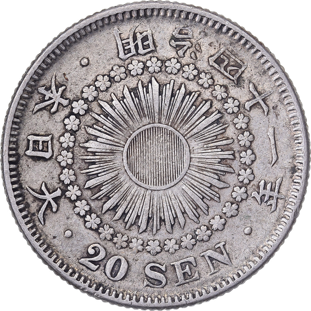 Japan, Meiji, 20 Sen, Yr.41(1908), Silver, AU(50-53)