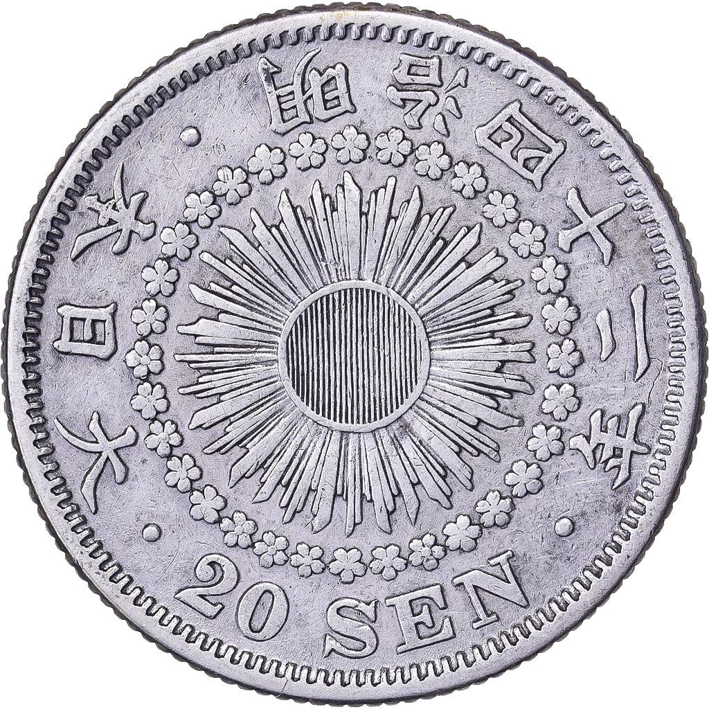 Japan, Meiji, 20 Sen, Yr.42(1909), Silver, AU(50-53)