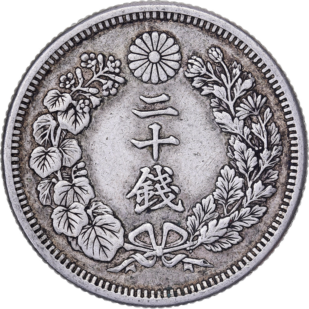 Japan, Meiji, 20 Sen, Yr. 43 (1910), Zilver, ZF+