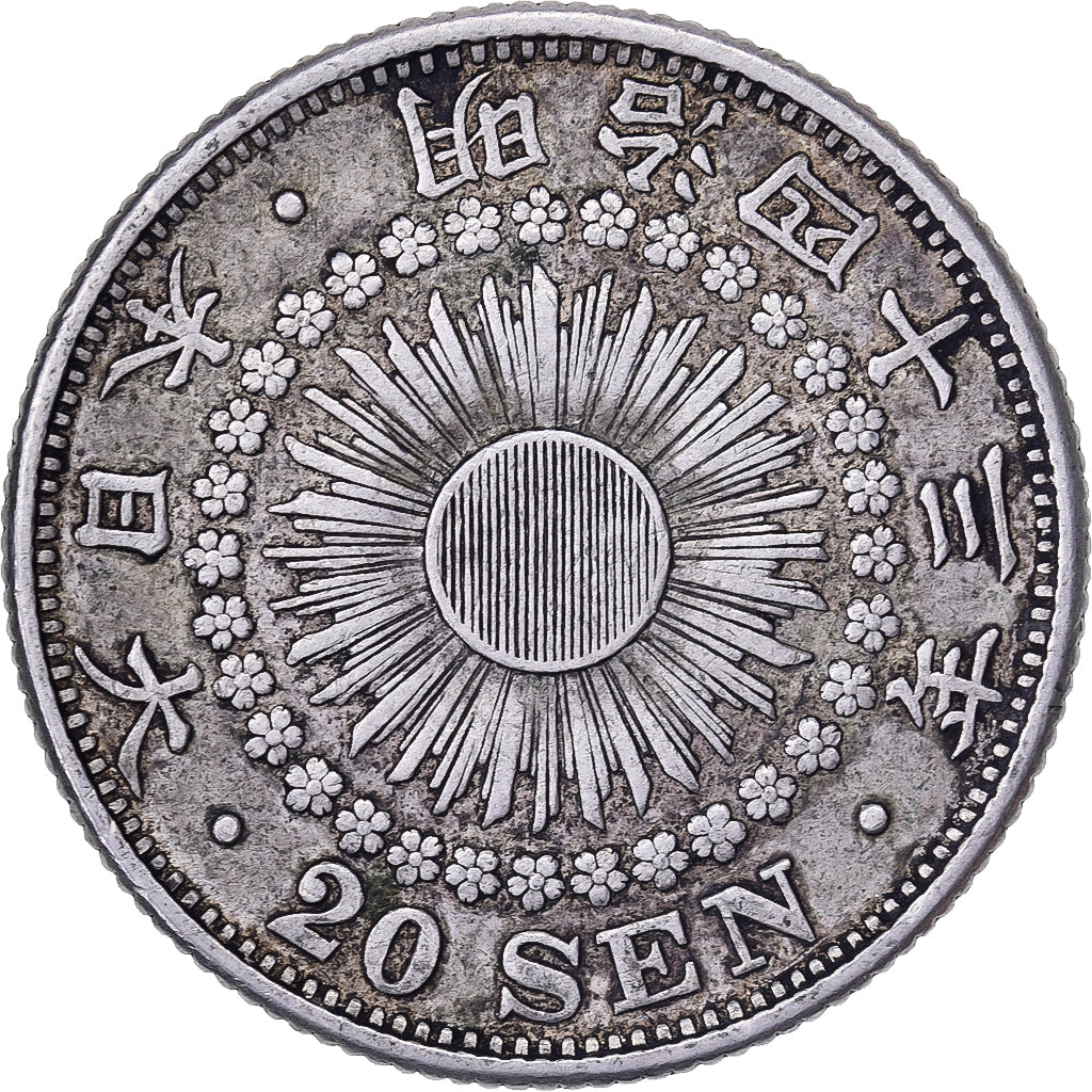 Japan, Meiji, 20 Sen, Yr. 43 (1910), Zilver, ZF+