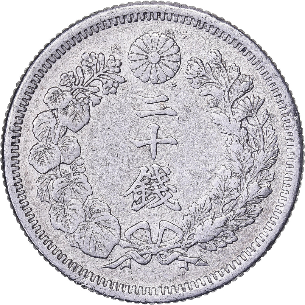 Japan, Meiji, 20 Sen, Yr. 43 (1910), Zilver, ZF+