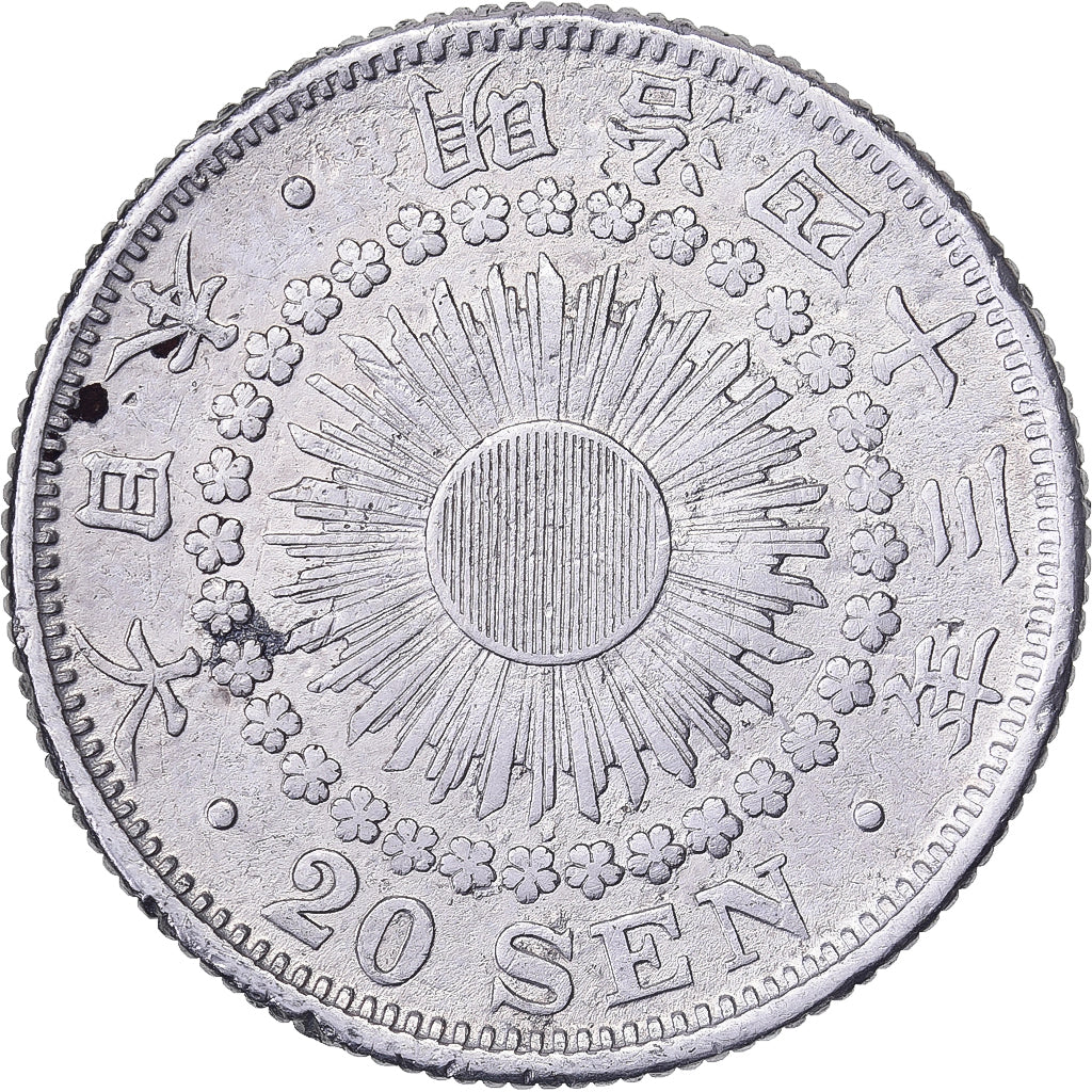Japan, Meiji, 20 Sen, Yr. 43 (1910), Zilver, ZF+