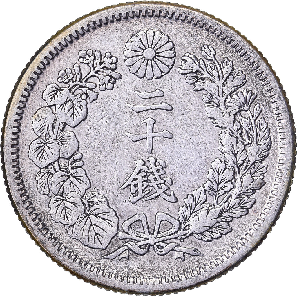 Japan, Meiji, 20 Sen, Yr. 43 (1910), Zilver, ZF+