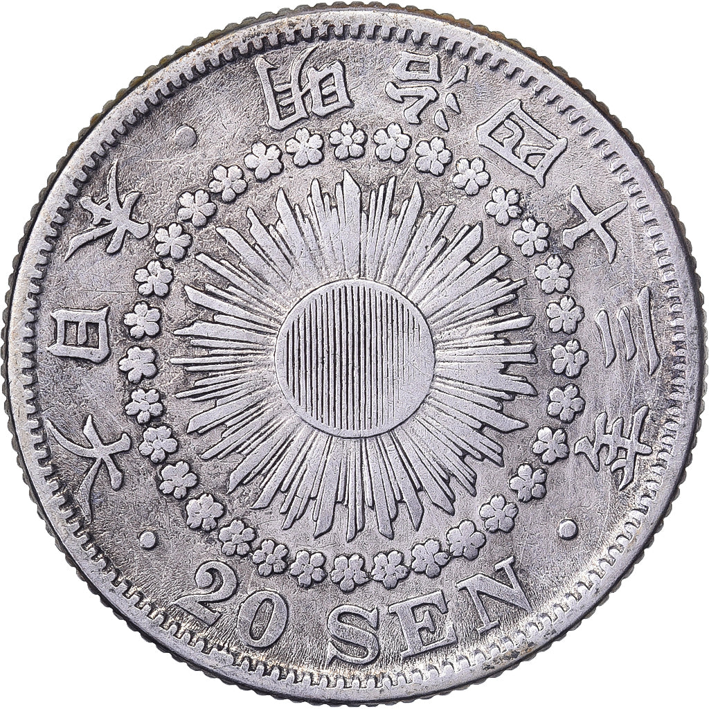 Japan, Meiji, 20 Sen, Yr. 43 (1910), Zilver, ZF+