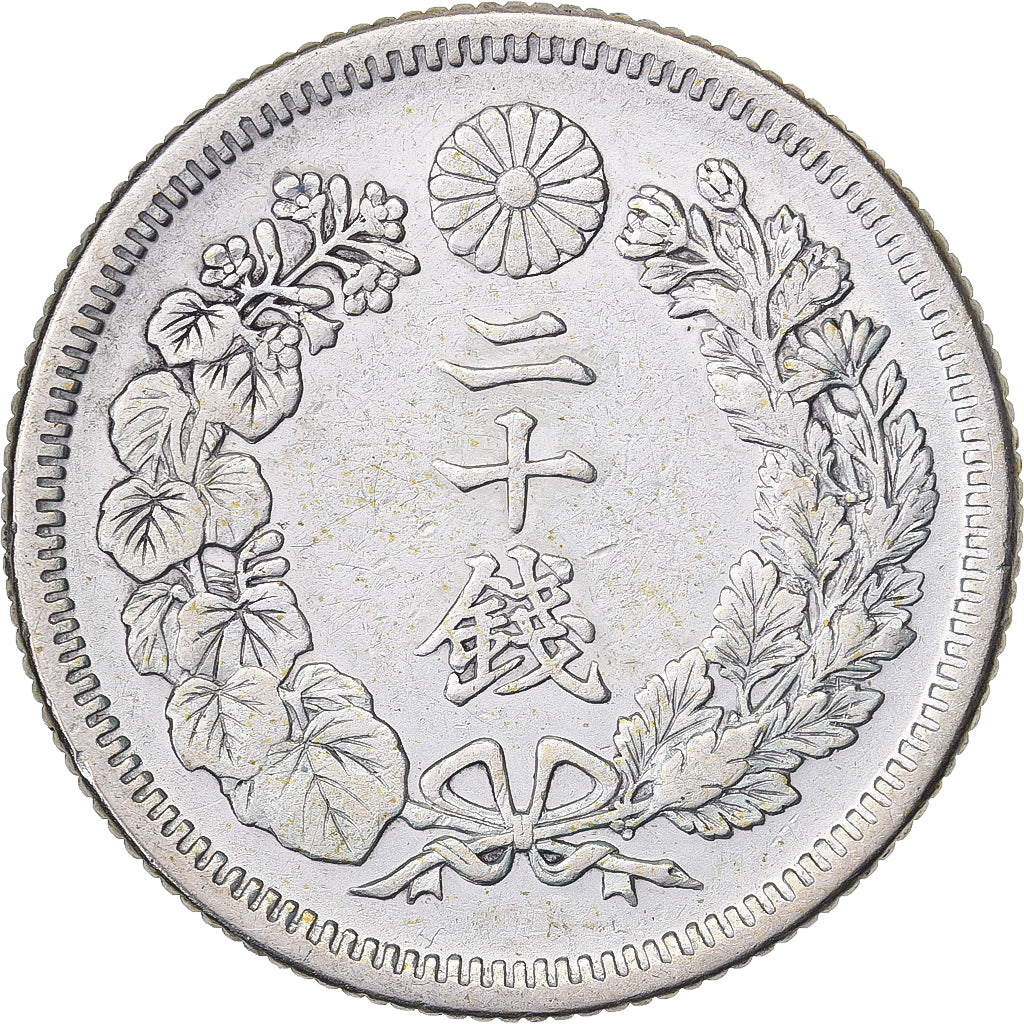 Japan, Meiji, 20 Sen, Yr. 43 (1910), Zilver, ZF+