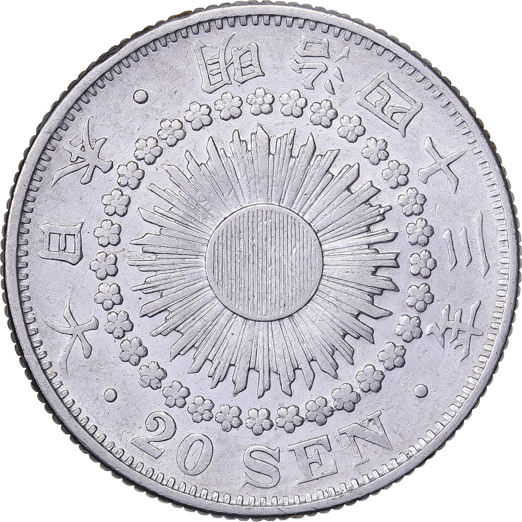 Japan, Meiji, 20 Sen, Yr. 43 (1910), Zilver, PR