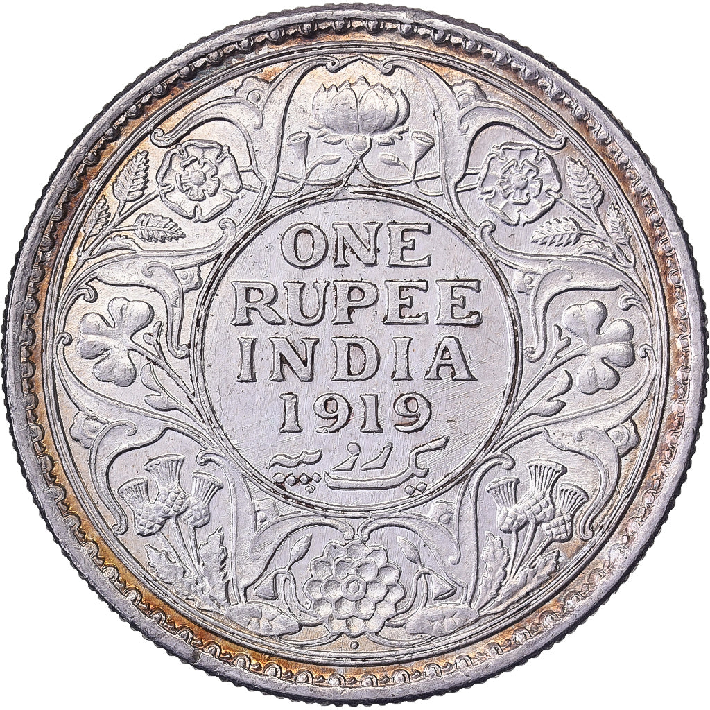 British India, George V, 1 Rupee, 1919, Silver, AU(55-58)