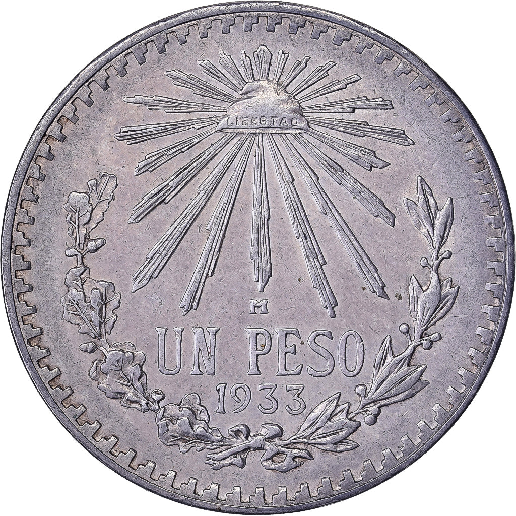 Messico, 1 Peso, 1933, Mexico City, Argento, BB+
