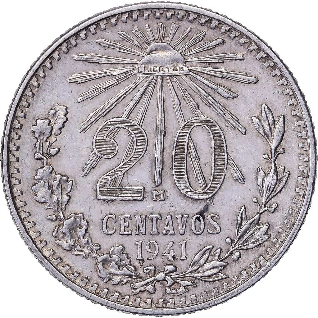 Mexico, 20 Centavos, 1941, Mexico City, Silver, AU(55-58)