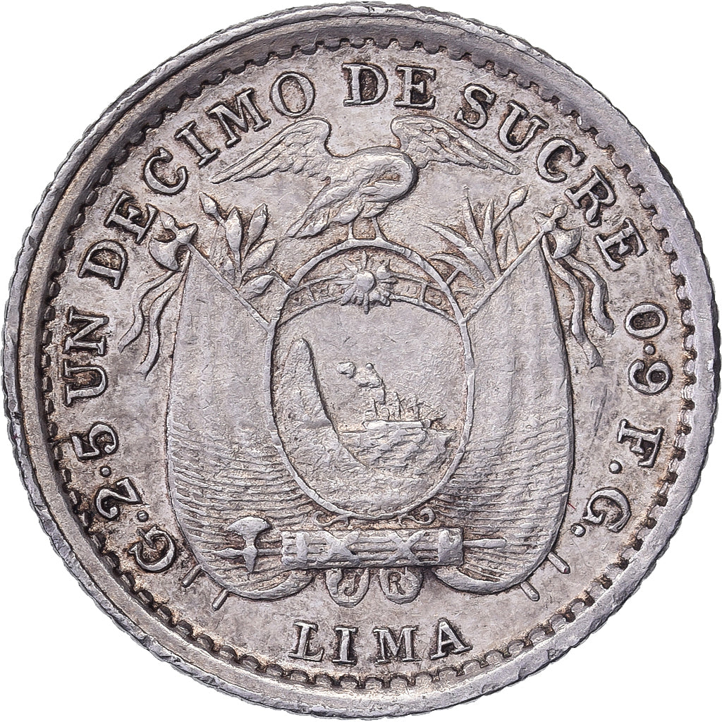 Equador, 1 Décimo, 1912, Lima, Prata, AU(55-58)