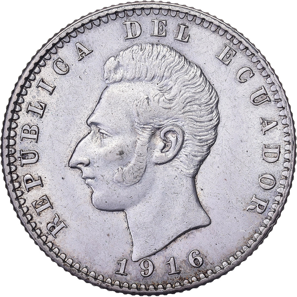 Ecuador, 2 Decimos, 1916, Philadelphia, Silver, AU(55-58)