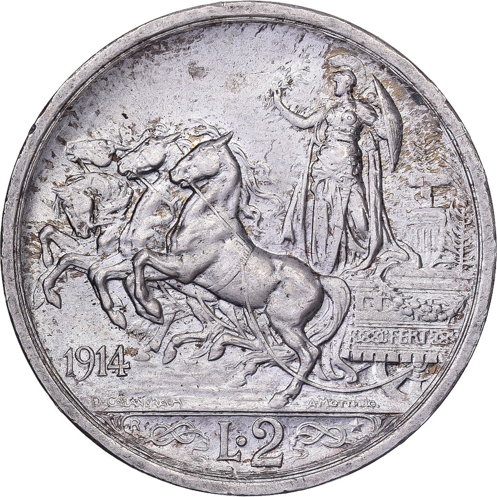 Italië, Vittorio Emanuele III, 2 Lire, 1914, Rome, Zilver, PR+