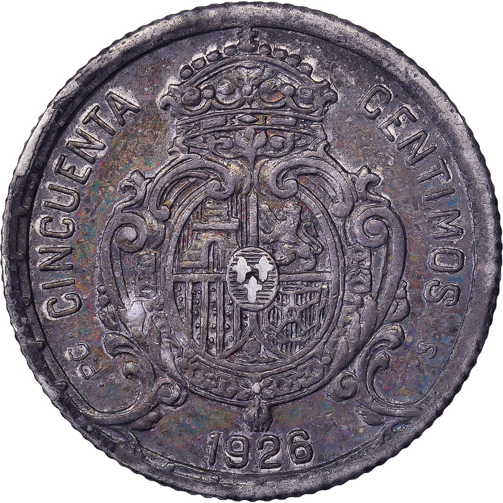 Spagna, Alfonso XIII, 50 Centimos, 1926, Madrid, Argento, SPL-