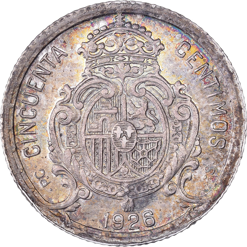 Spanje, Alfonso XIII, 50 Centimos, 1926, Madrid, Zilver, PR
