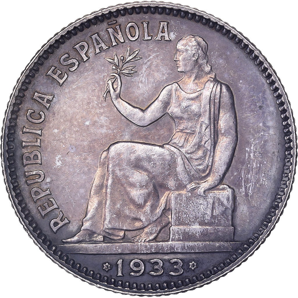 Espanha, 1 Peseta, 1933, Madrid, Prata, MS(60-62)