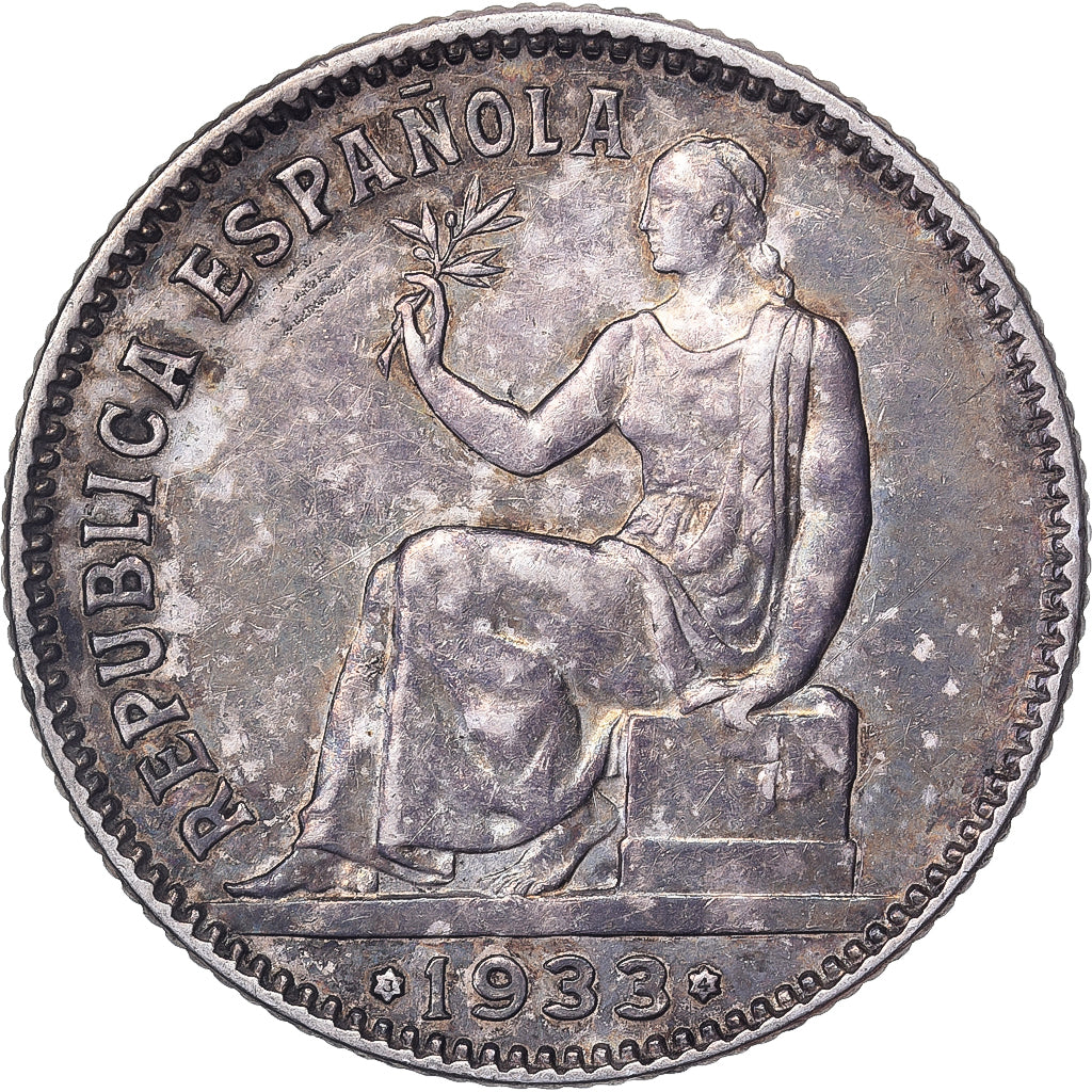 Espanha, 1 Peseta, 1933, Madrid, Prata, MS(60-62)