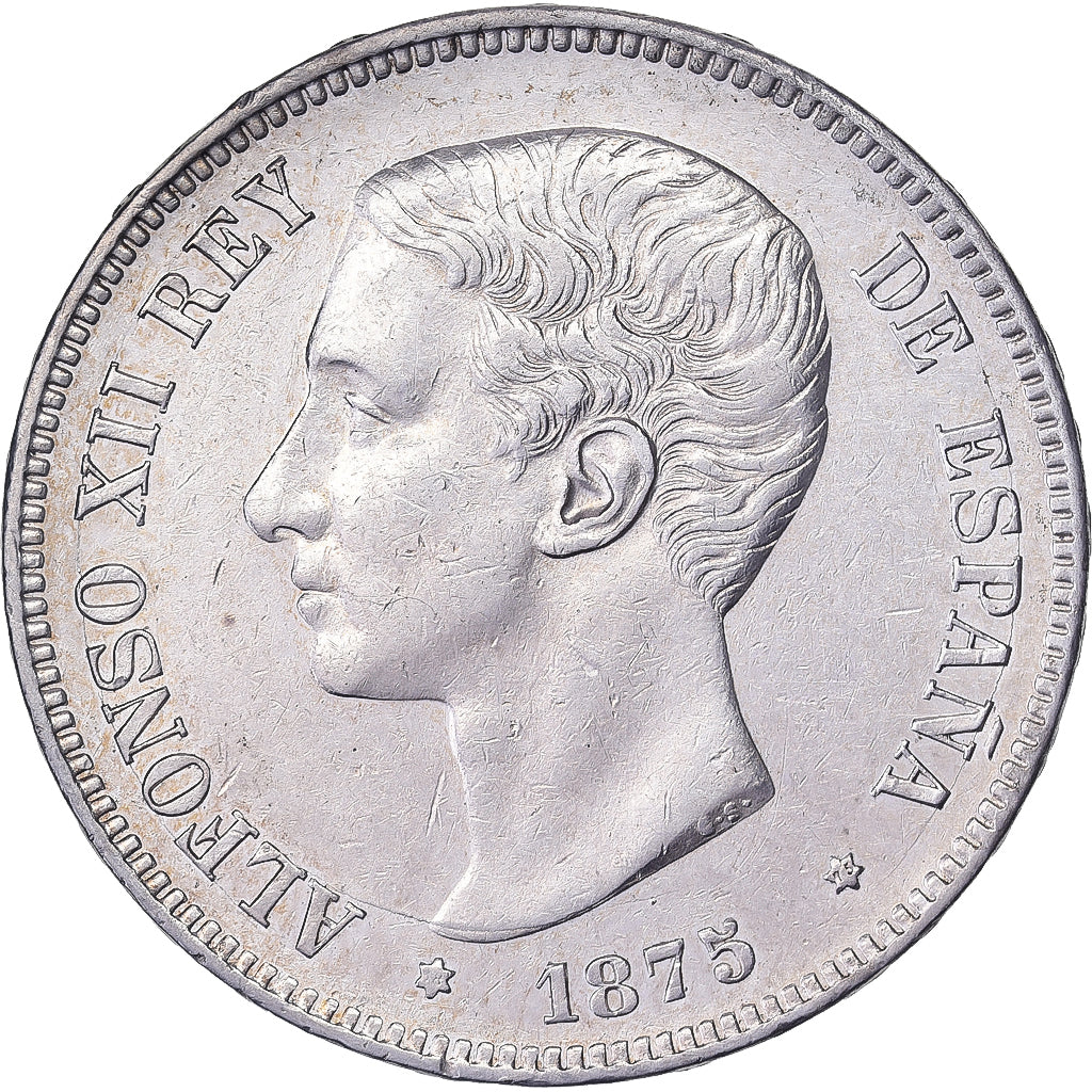 Spain, Alfonso XII, 5 Pesetas, 1875, Madrid, Silver, AU(55-58)
