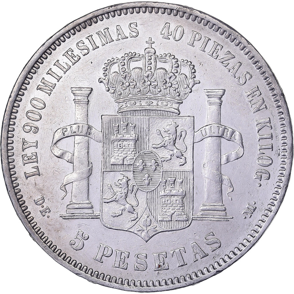 Spain, Alfonso XII, 5 Pesetas, 1875, Madrid, Silver, AU(55-58)
