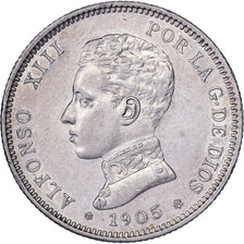 Spain, Alfonso XIII, 2 Pesetas, 1905, Madrid, Silver, AU(55-58)