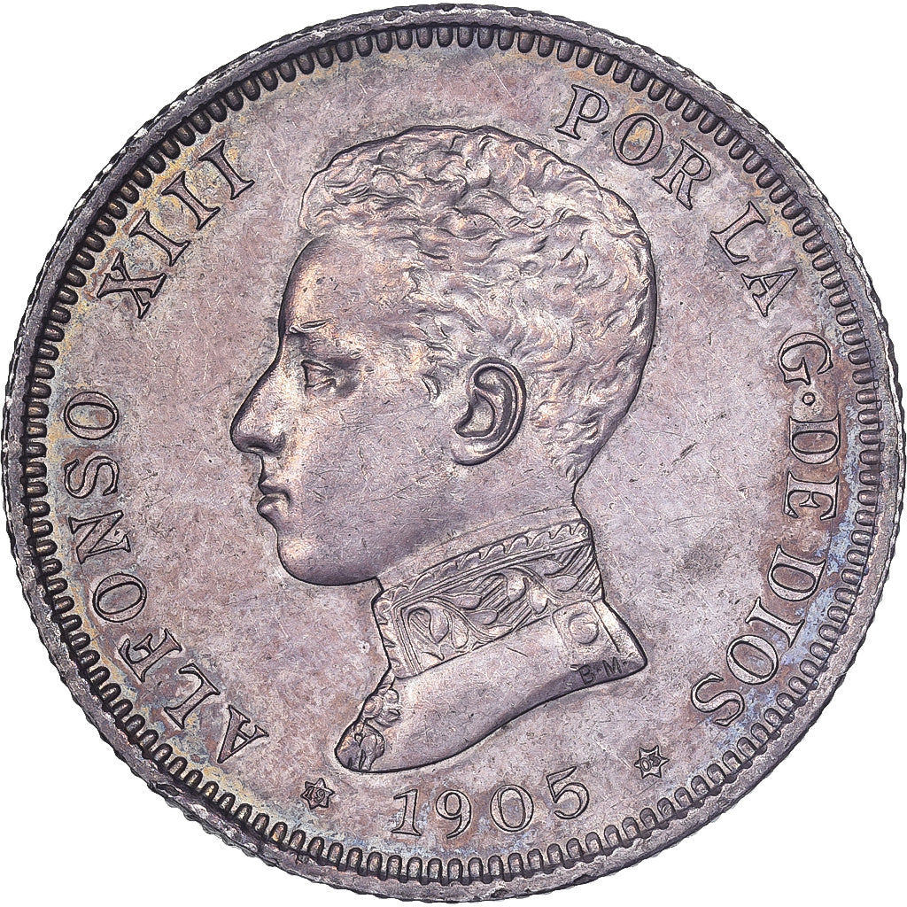 Spain, Alfonso XIII, 2 Pesetas, 1905, Madrid, Silver, MS(60-62)