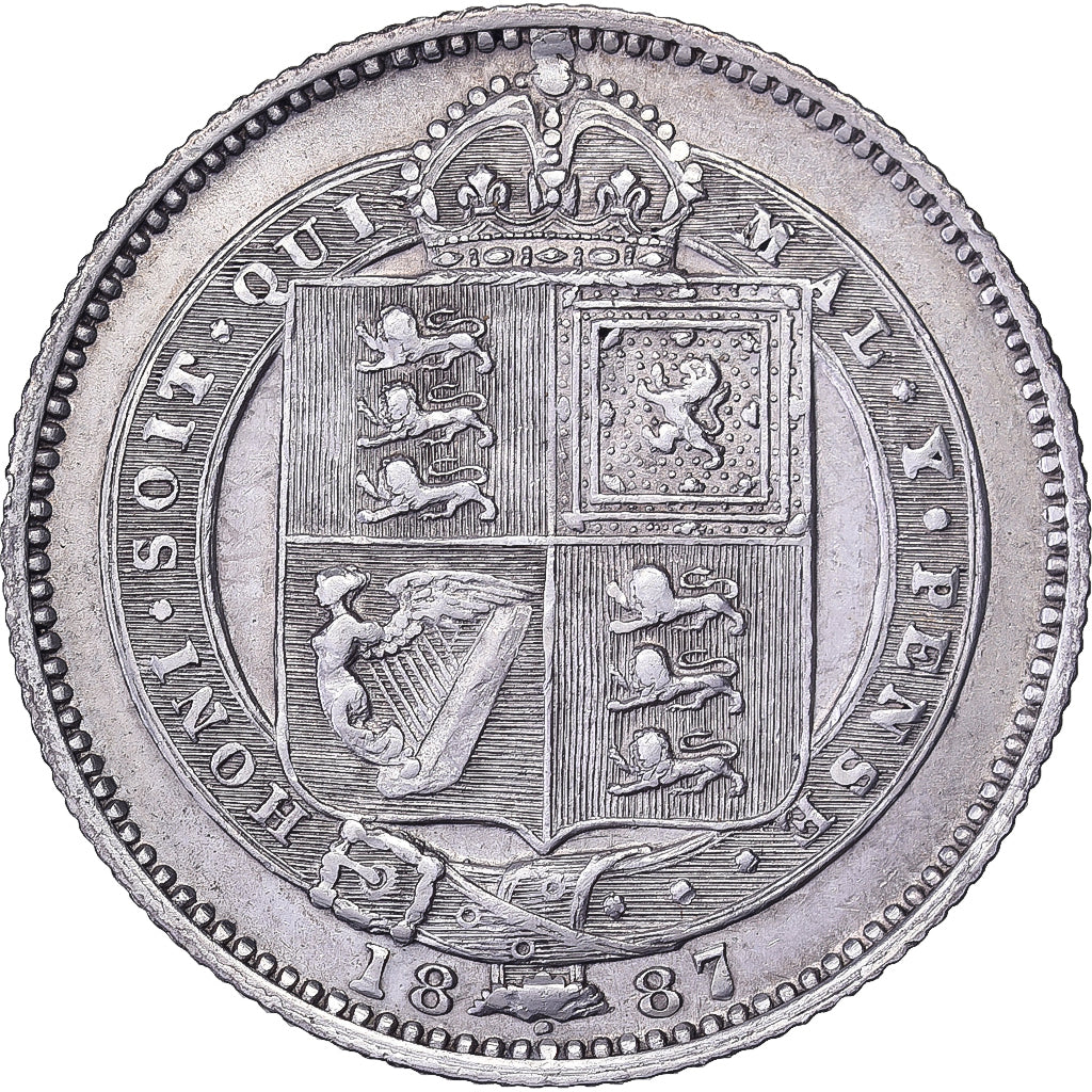 Great Britain, Victoria, 1 Shilling, 1887, London, Silver, AU(50-53)